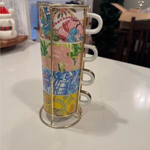 Lilly Pulitzer for Target Floral Stacking Mugs with Gold Stand